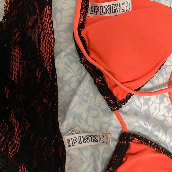 PINK Victoria’s Secret peach and black lace bikini (size medium) - Picture 3 of 4